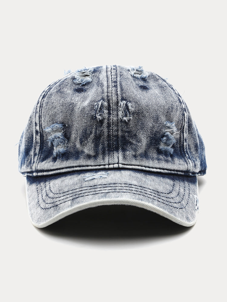 Summer Distressed Ripped Denim Baseball Cap - Dark Blue