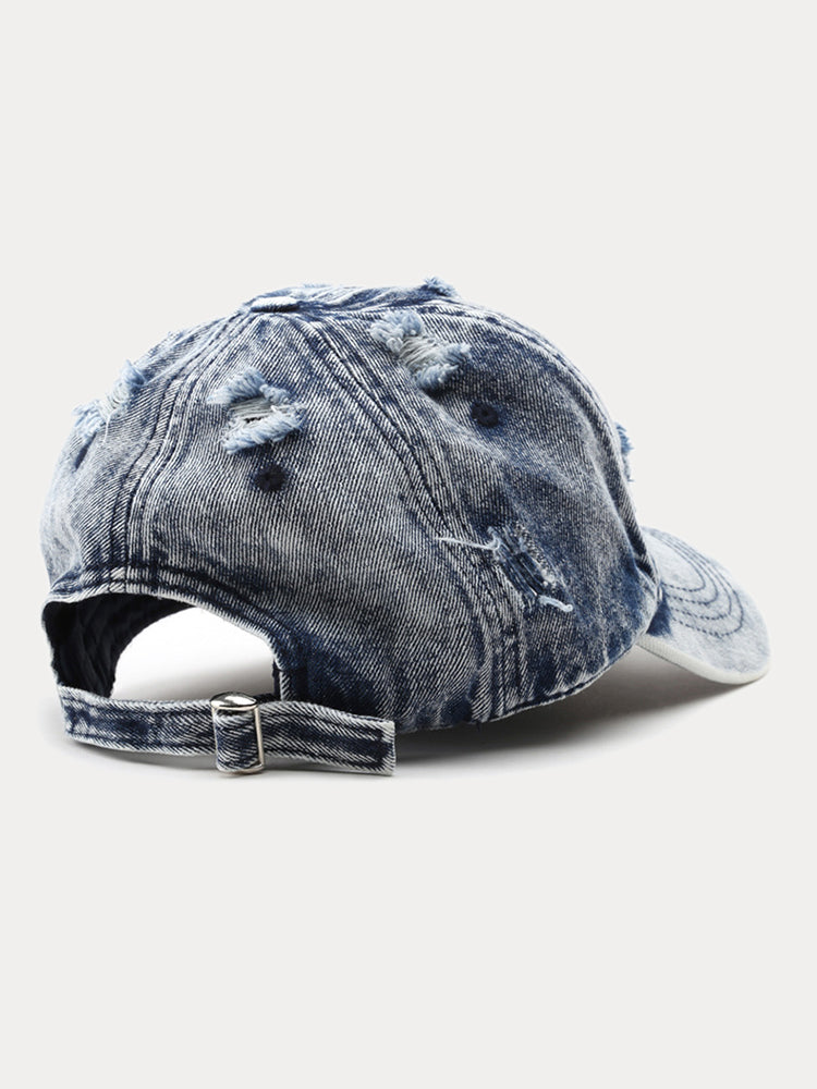 Summer Distressed Ripped Denim Baseball Cap - Dark Blue