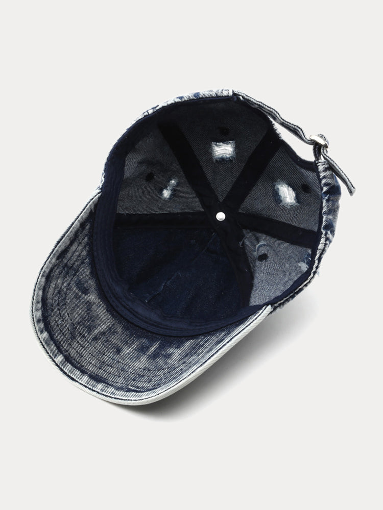 Summer Distressed Ripped Denim Baseball Cap - Dark Blue