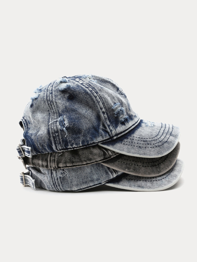 Summer Distressed Ripped Denim Baseball Cap - Dark Blue