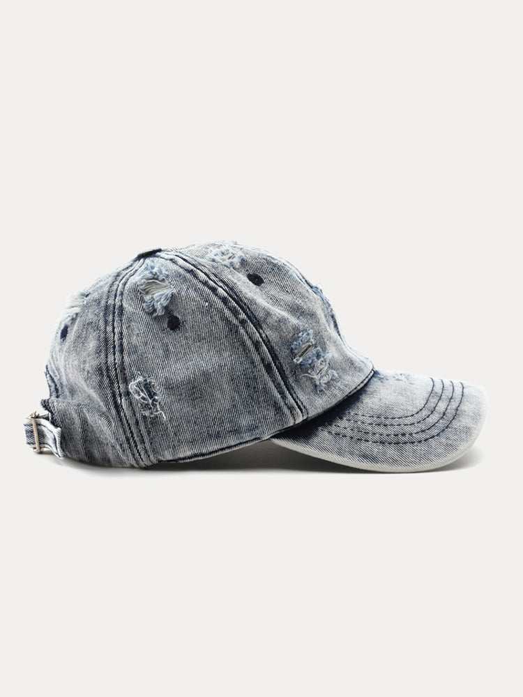 Summer Distressed Ripped Denim Baseball Cap - Blue