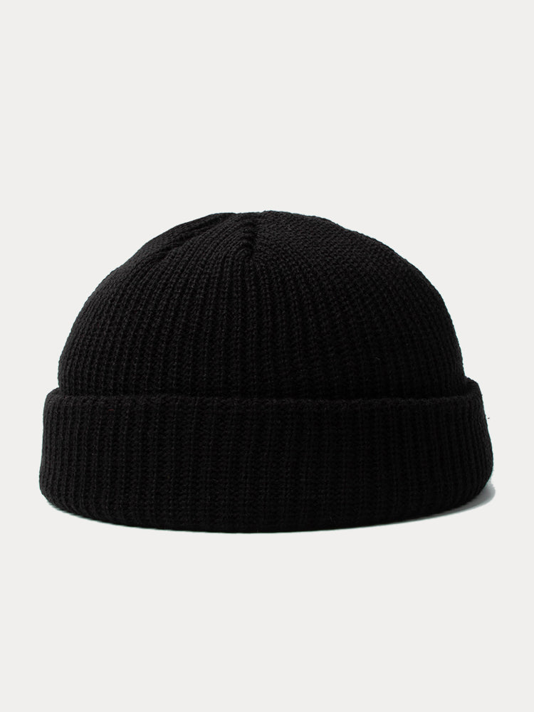 Versatile Simple Ribbed Knit Beanie Hat - Black