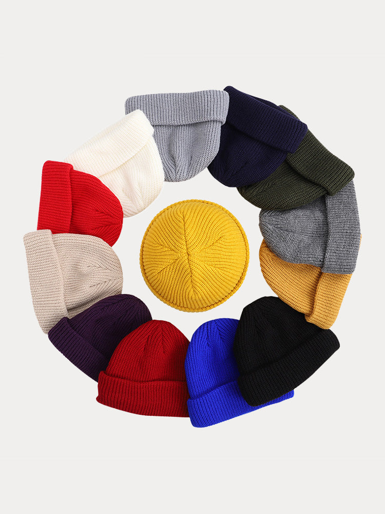 Versatile Simple Ribbed Knit Beanie Hat - Black