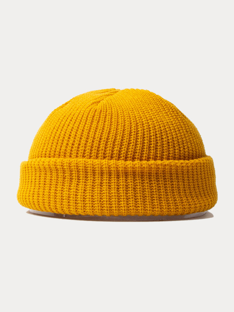 Versatile Simple Ribbed Knit Beanie Hat - Yellow
