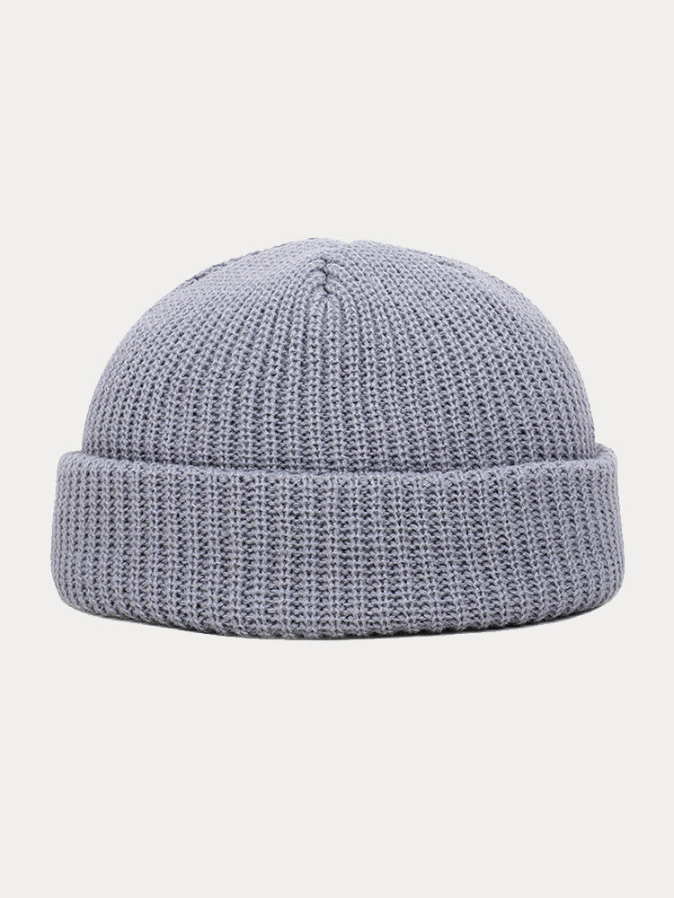 Versatile Simple Ribbed Knit Beanie Hat - Light Gray