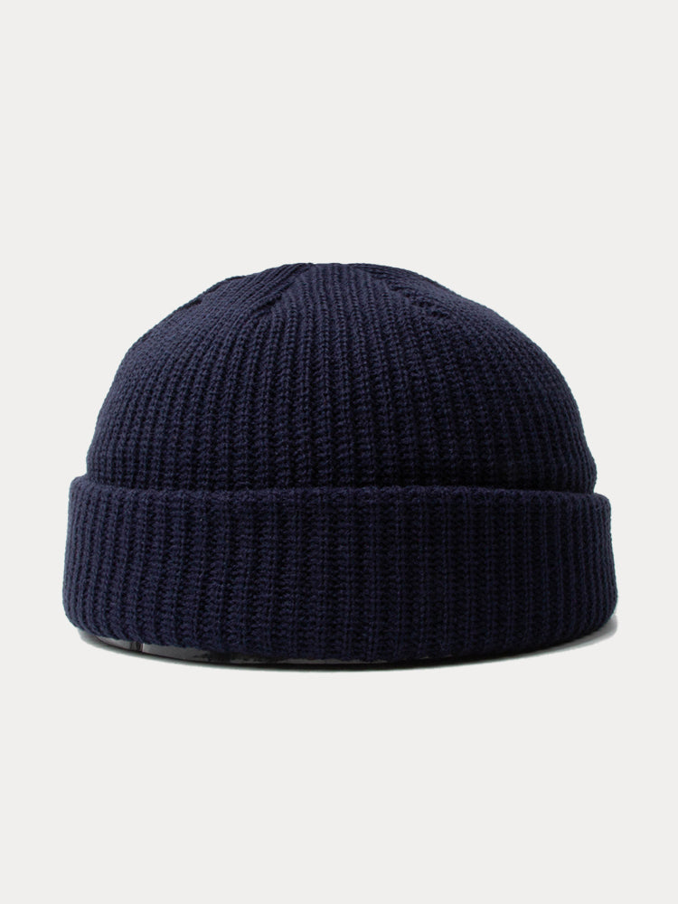 Versatile Simple Ribbed Knit Beanie Hat - Navy Blue