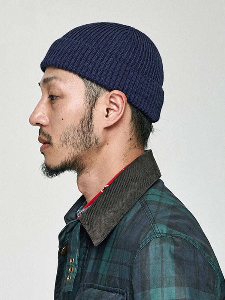 Versatile Simple Ribbed Knit Beanie Hat - Navy Blue