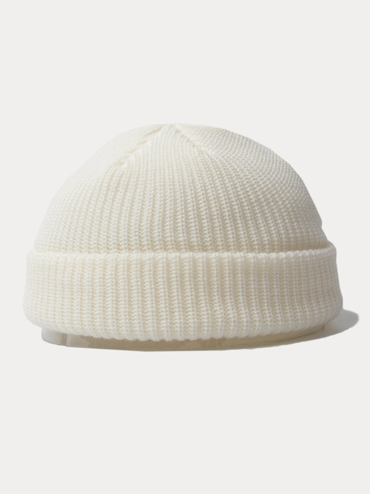 Versatile Simple Ribbed Knit Beanie Hat - White