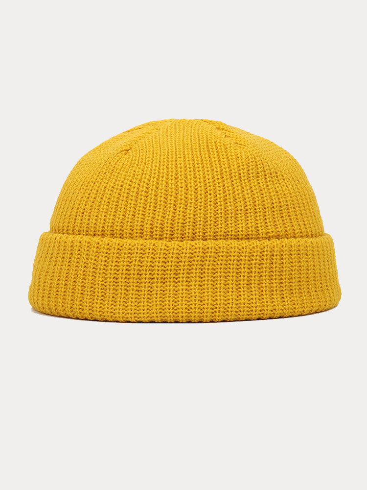 Versatile Simple Ribbed Knit Beanie Hat - Light Yellow