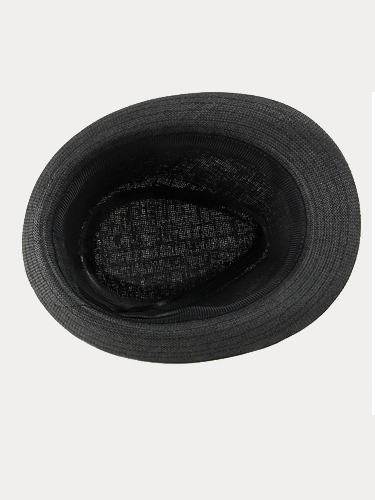 Stylish Buckled Leather Strap Fedora Hat - Black