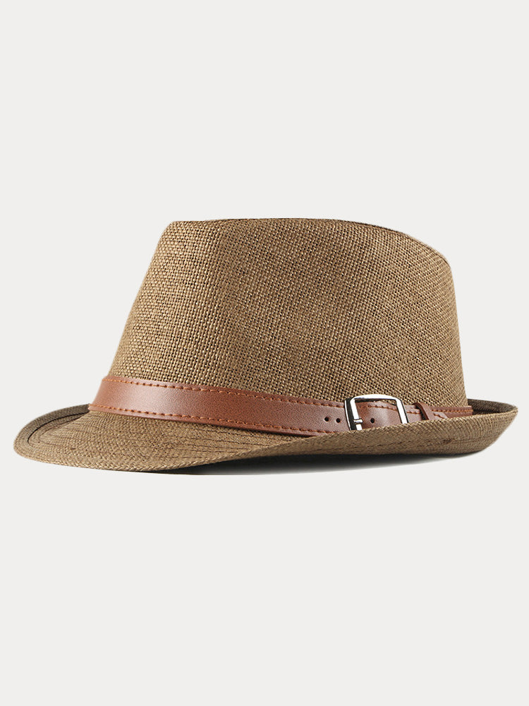 Stylish Buckled Leather Strap Fedora Hat - Coffee