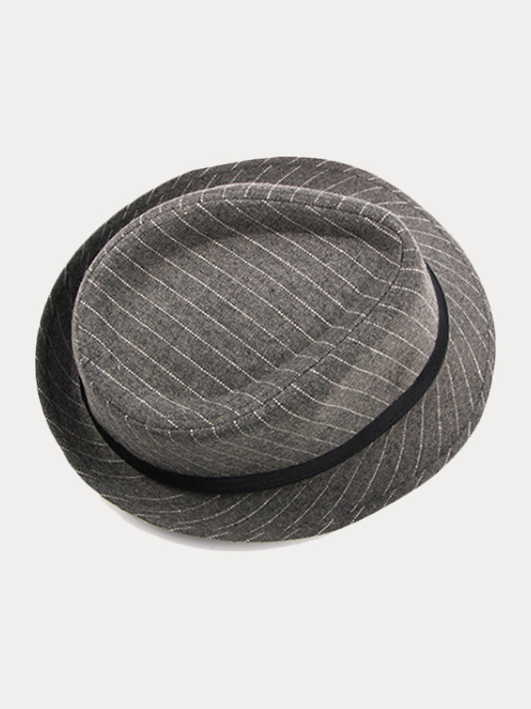 Classic Striped Wide Brim Fedora Hat - Gray