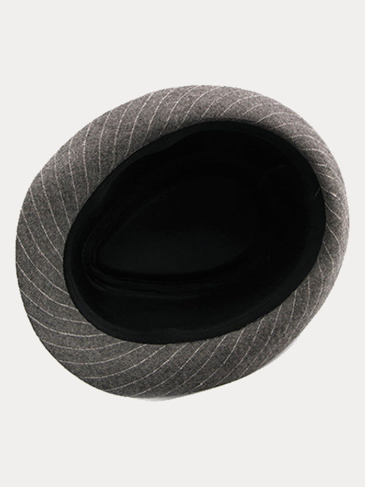 Classic Striped Wide Brim Fedora Hat - Gray