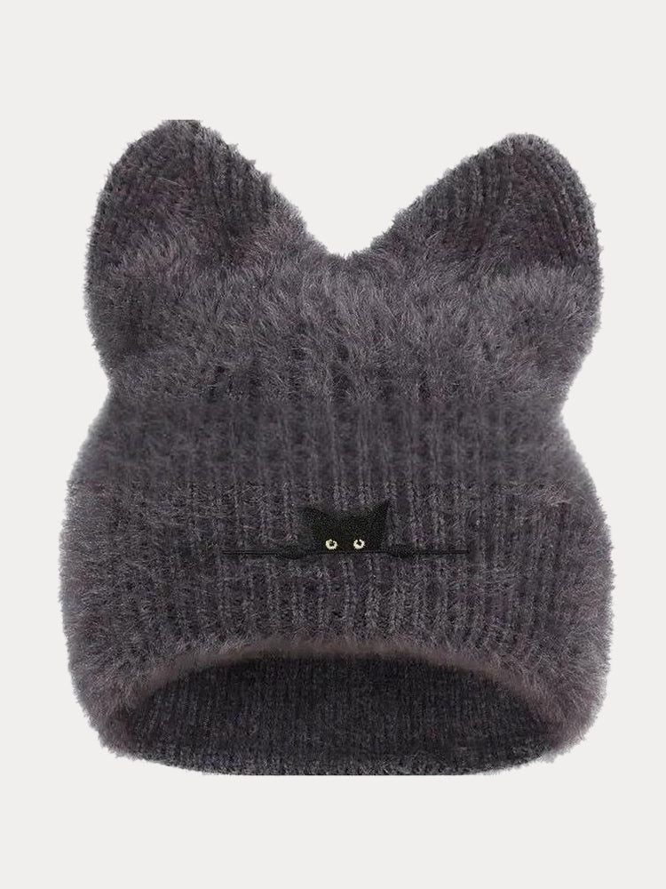 Fashion Fuzzy Knit Cat Ear Beanie Hat - Gray