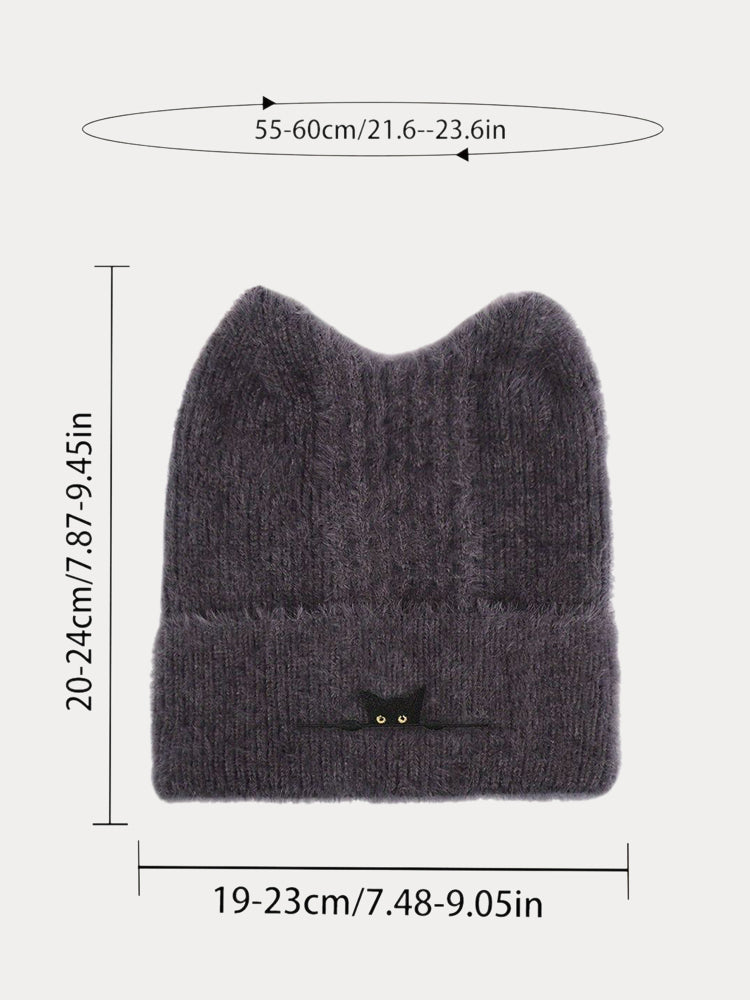 Fashion Fuzzy Knit Cat Ear Beanie Hat - Gray
