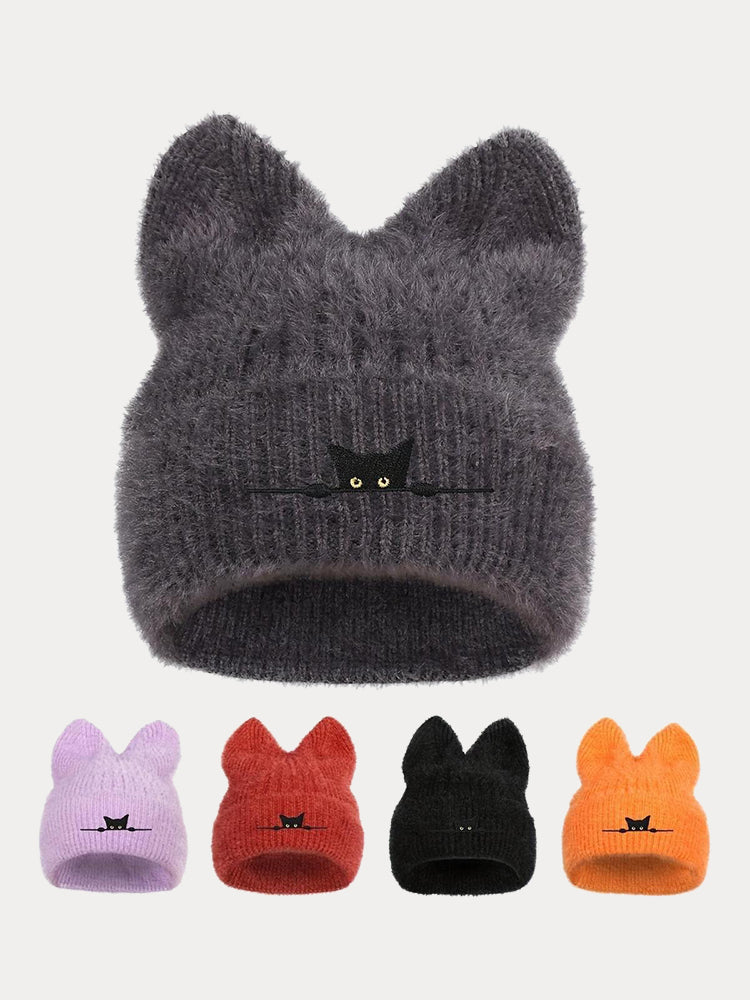 Fashion Fuzzy Knit Cat Ear Beanie Hat - Gray