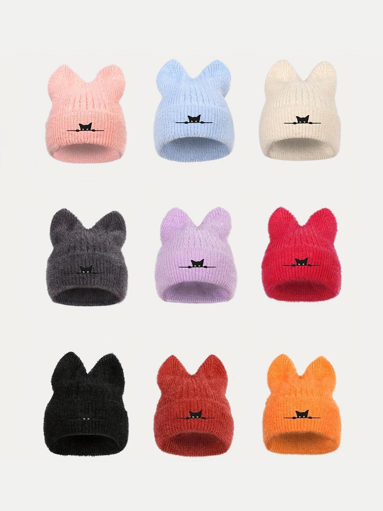 Fashion Fuzzy Knit Cat Ear Beanie Hat - Gray