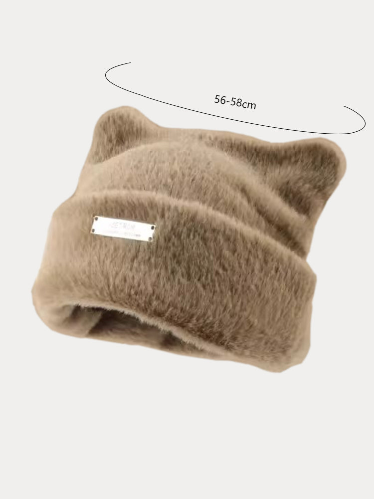 Soft Warm Cat Ear Shape Knit Beanie - Khaki