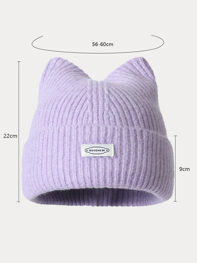 Fashion Plush Meowing Label Beanie - Lavender