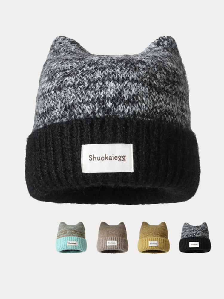 Trendy Soft Plush Meowing Beanie - Black