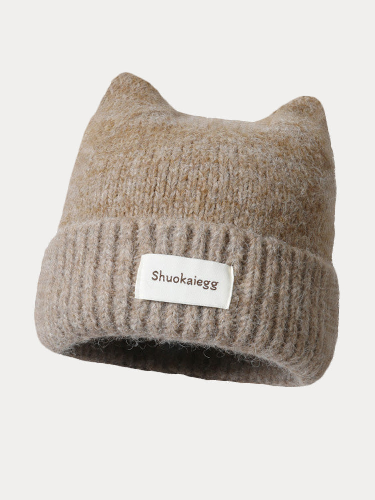 Trendy Soft Plush Meowing Beanie - Khaki