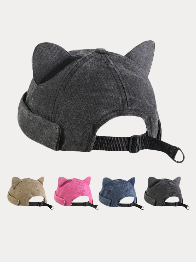 Stylish Meow Earflap Cap - Black