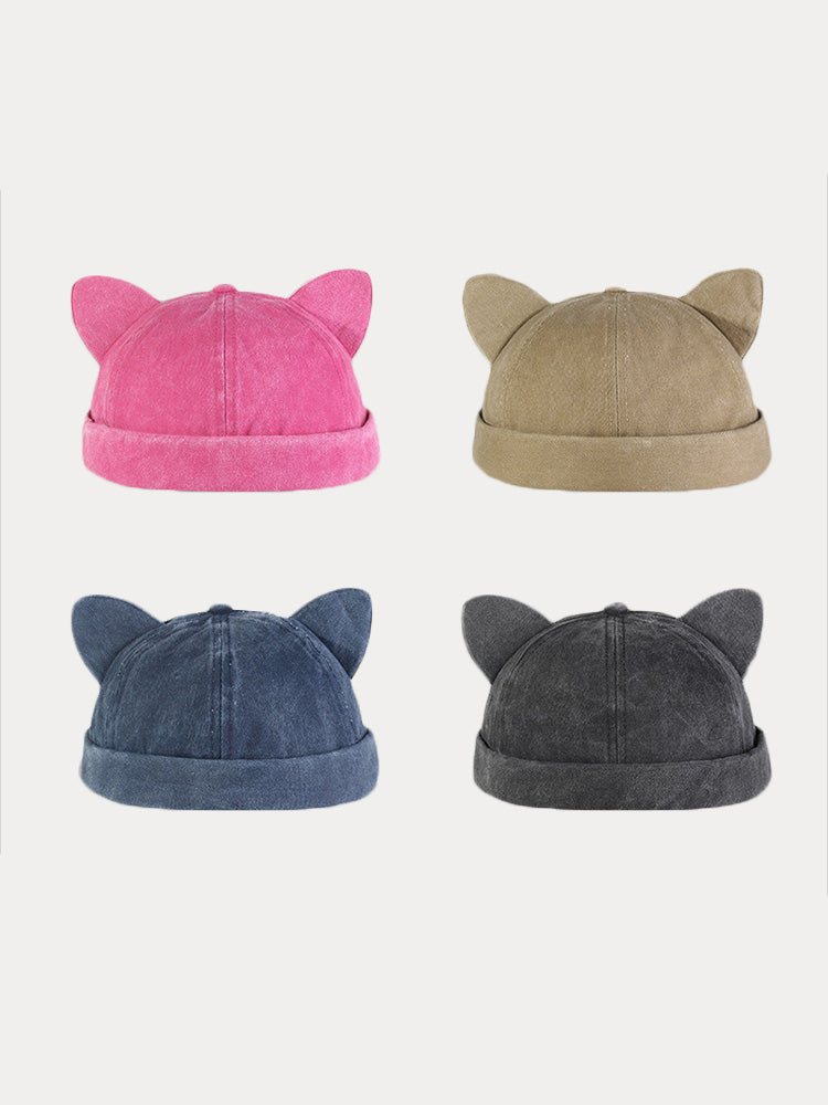 Stylish Meow Earflap Cap - Black