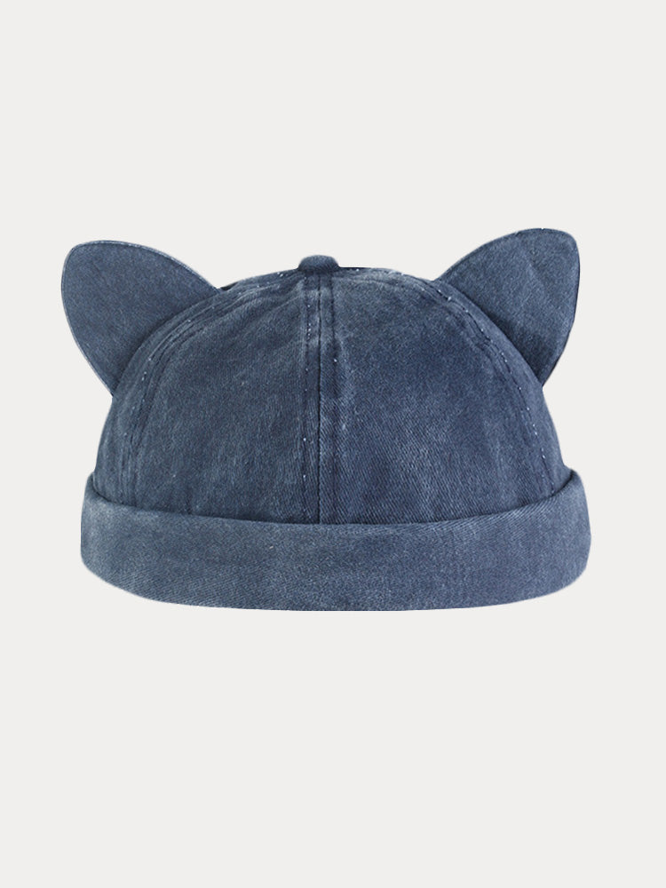 Stylish Meow Earflap Cap - Navy Blue