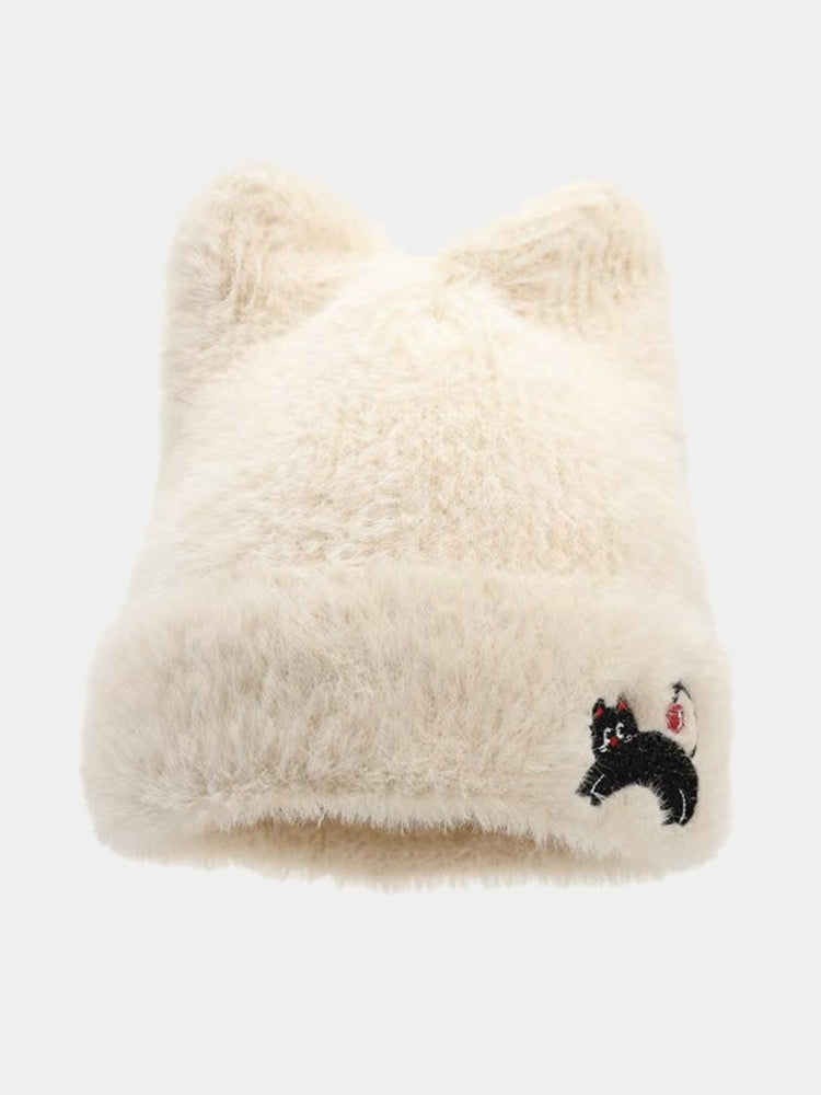 Trendy Cute Cat Fleece Meowing Beanie - Beige