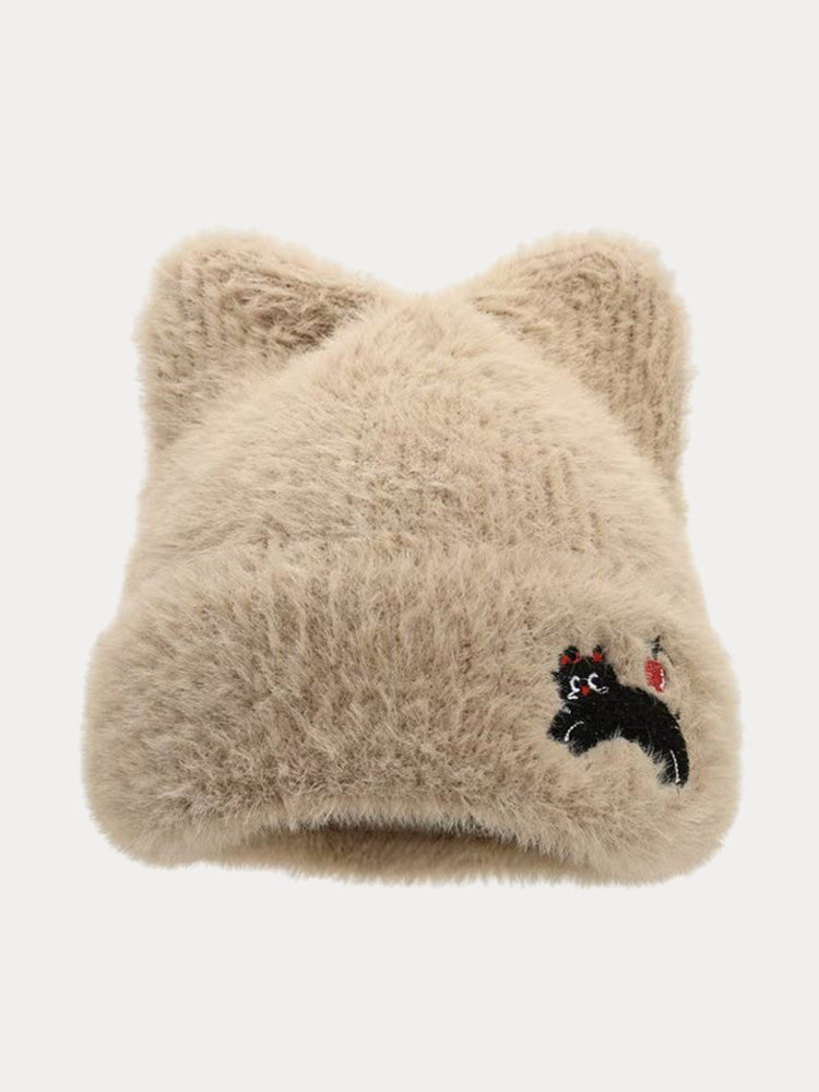 Trendy Cute Cat Fleece Meowing Beanie - Khaki