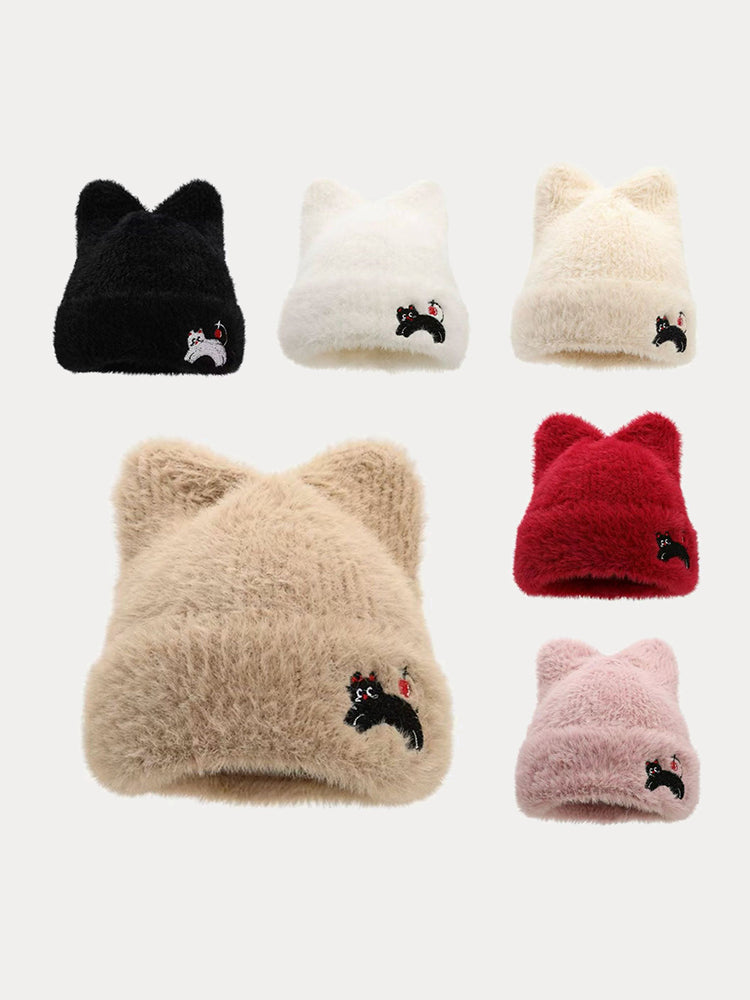 Trendy Cute Cat Fleece Meowing Beanie - Khaki