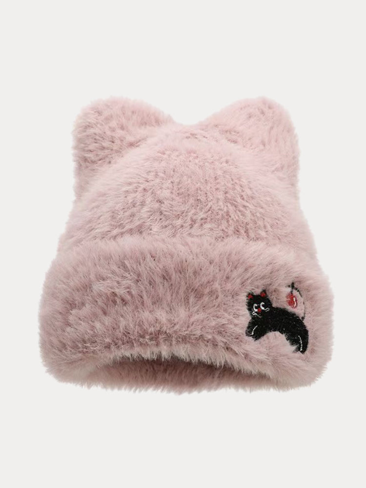 Trendy Cute Cat Fleece Meowing Beanie - Pink