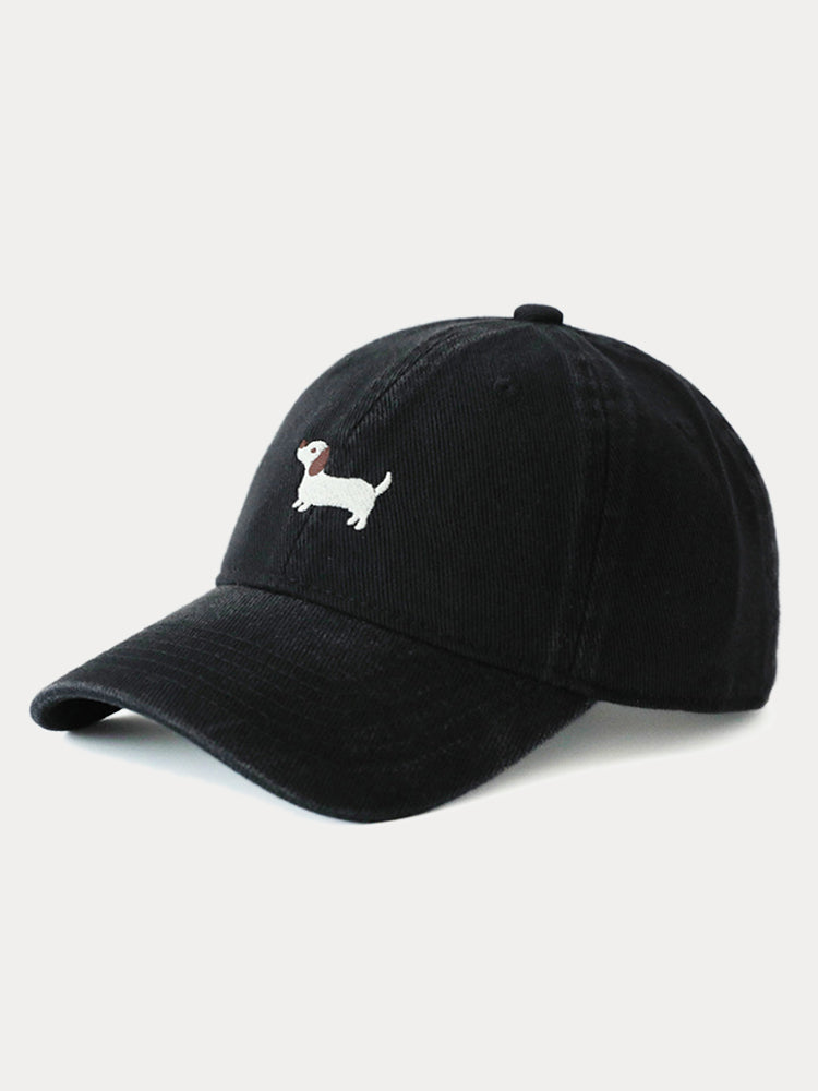 Casual Embroidered Sausage Dog Cotton Baseball Cap - Black