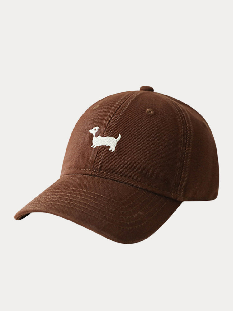 Casual Embroidered Sausage Dog Cotton Baseball Cap - Brown