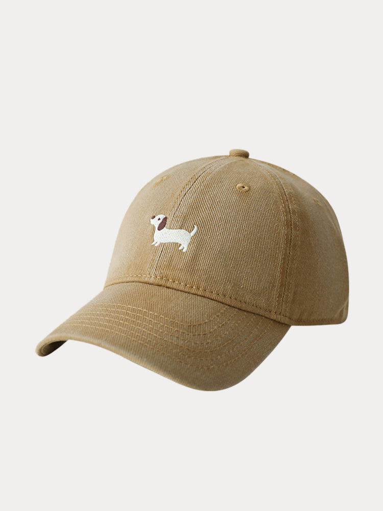 Casual Embroidered Sausage Dog Cotton Baseball Cap - Khaki
