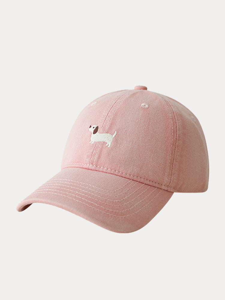 Casual Embroidered Sausage Dog Cotton Baseball Cap - Pink