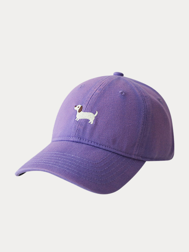 Casual Embroidered Sausage Dog Cotton Baseball Cap - Purple