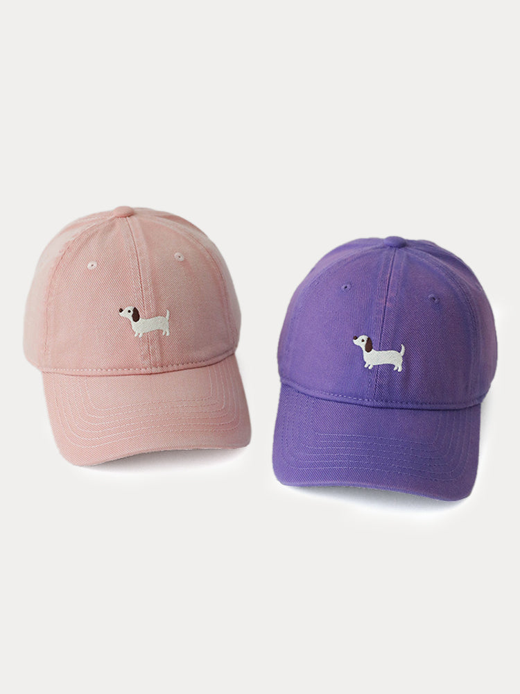 Casual Embroidered Sausage Dog Cotton Baseball Cap - Purple