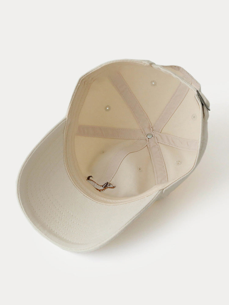Casual Embroidered Sausage Dog Cotton Baseball Cap - White