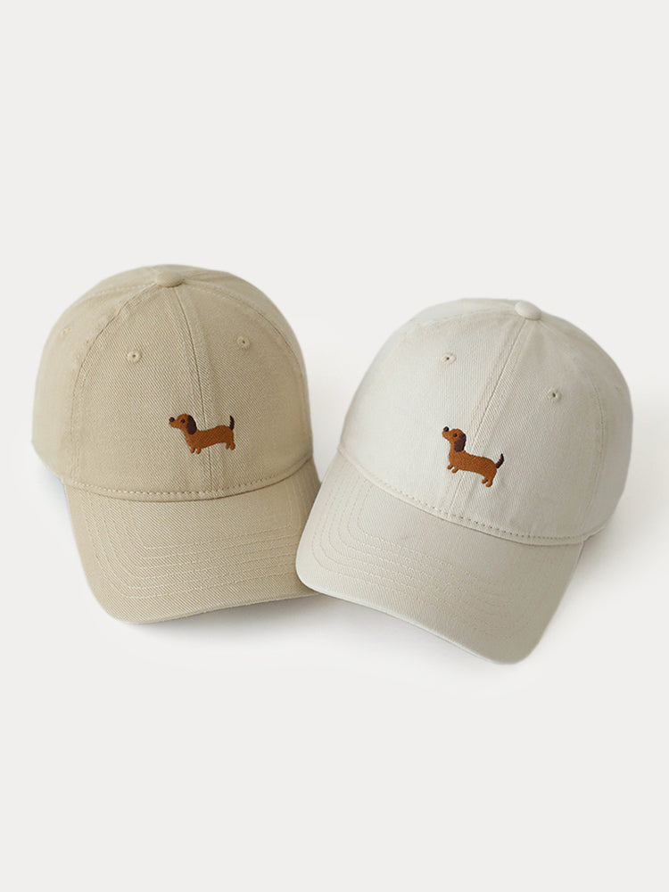 Casual Embroidered Sausage Dog Cotton Baseball Cap - White