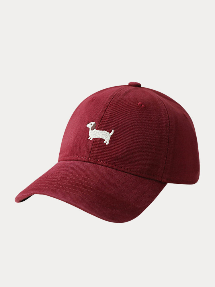 Casual Embroidered Sausage Dog Cotton Baseball Cap - Red