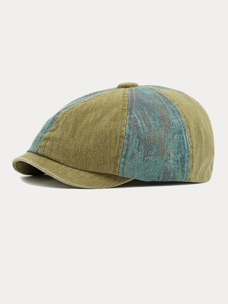 Bicolor Patchwork Washed Cotton Newsboy Cap - PAT2