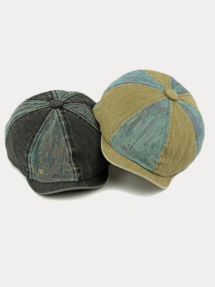 Bicolor Patchwork Washed Cotton Newsboy Cap - PAT2