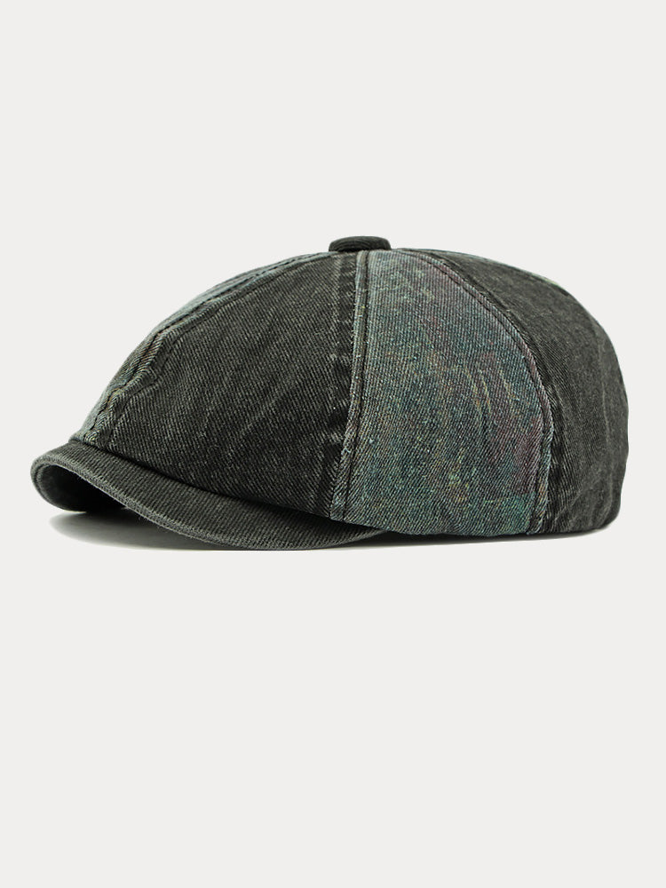 Bicolor Patchwork Washed Cotton Newsboy Cap - PAT1