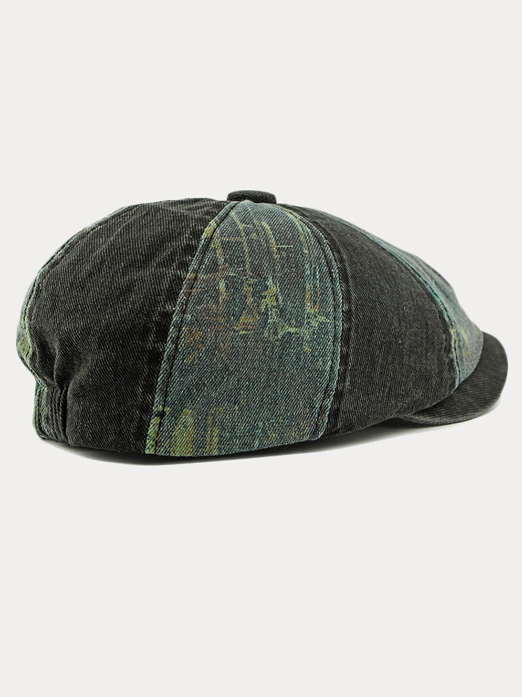Bicolor Patchwork Washed Cotton Newsboy Cap - PAT1