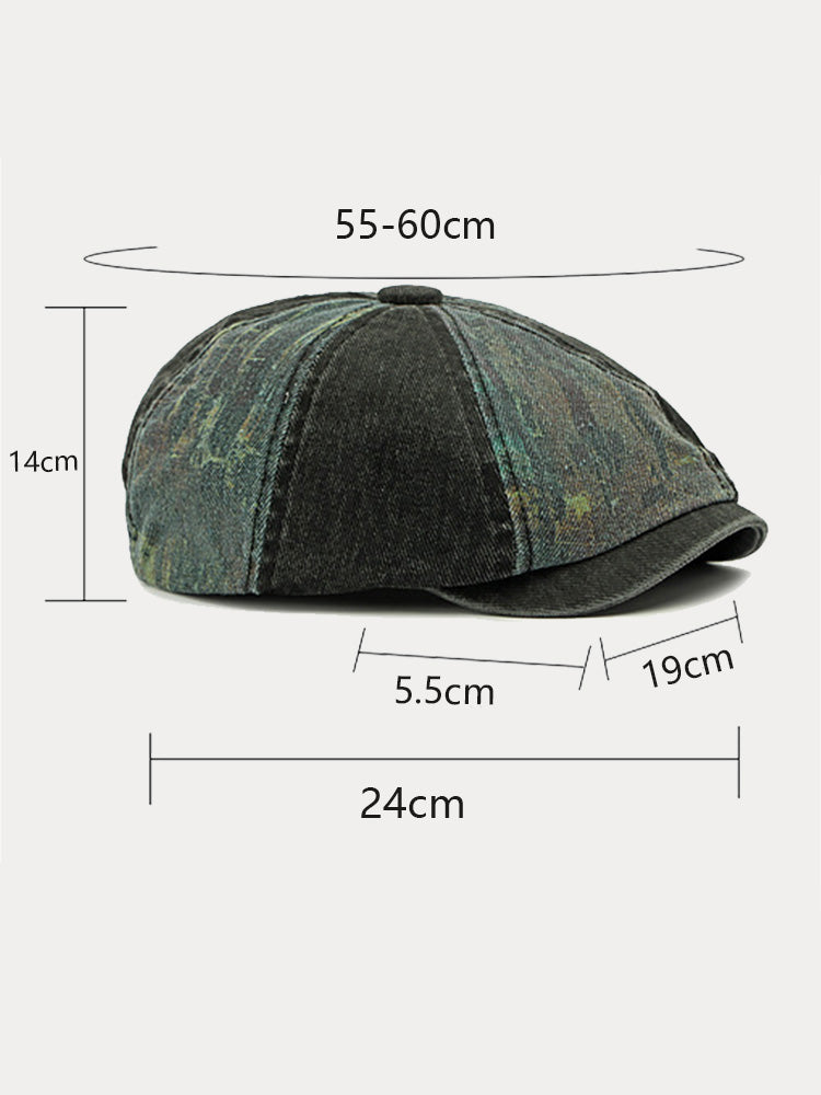 Bicolor Patchwork Washed Cotton Newsboy Cap - PAT1