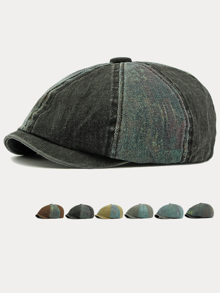 Bicolor Patchwork Washed Cotton Newsboy Cap - PAT1