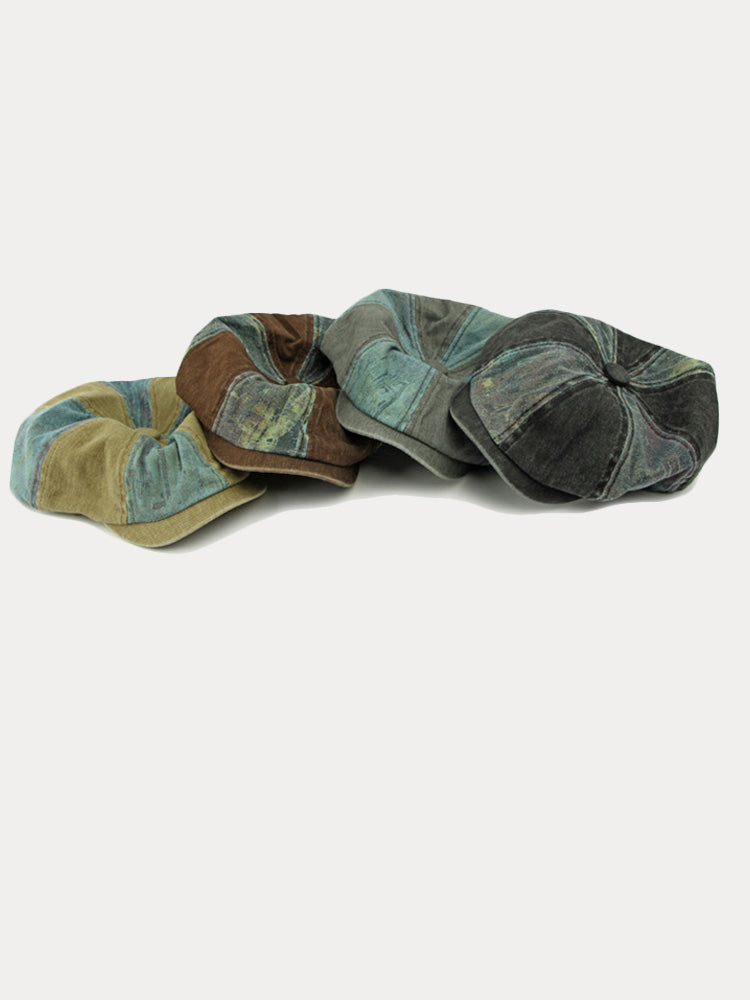 Bicolor Patchwork Washed Cotton Newsboy Cap - PAT1
