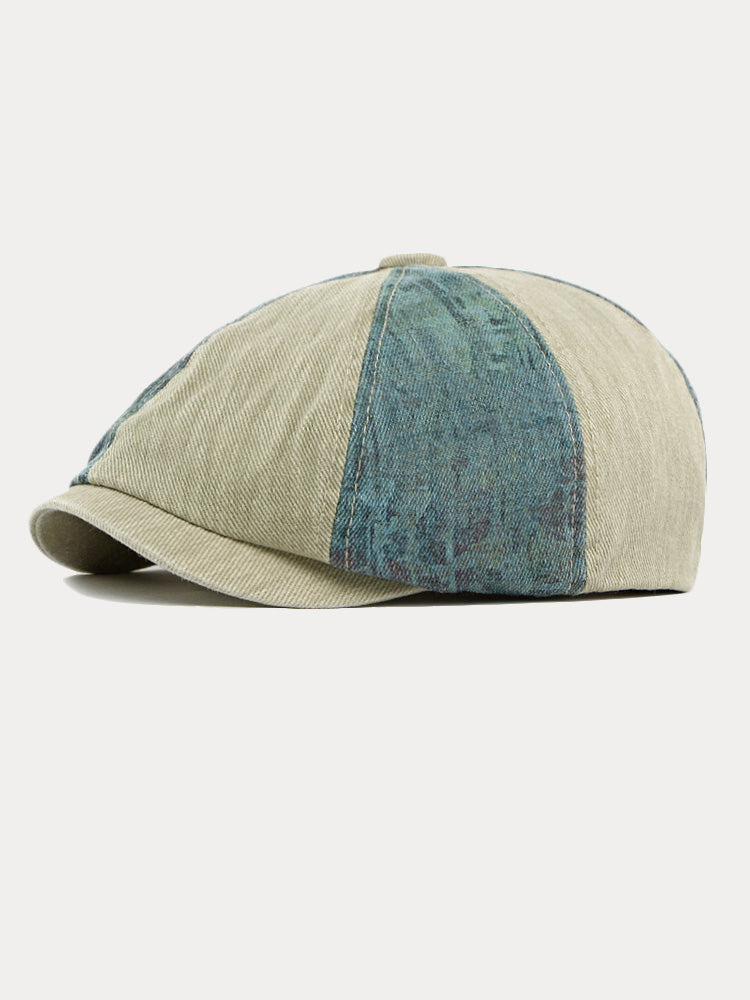 Bicolor Patchwork Washed Cotton Newsboy Cap - PAT3