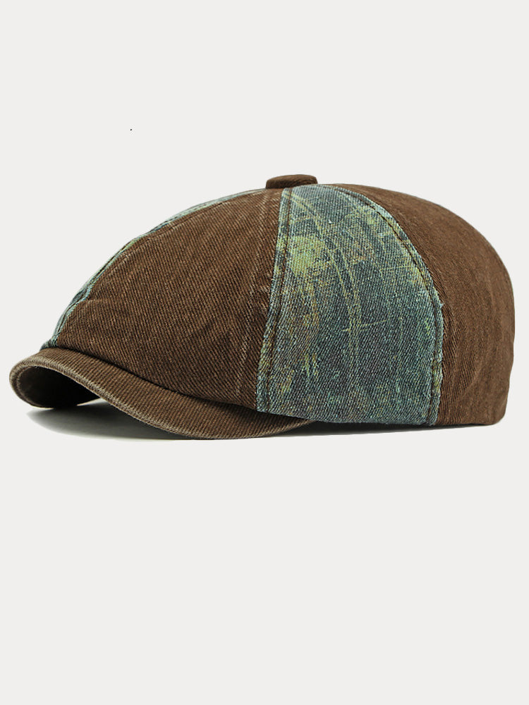 Bicolor Patchwork Washed Cotton Newsboy Cap - PAT5